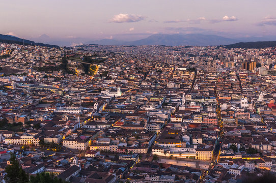 Quito capital city at sunset, Ecuador