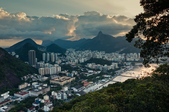 Aerial view of buildings by sunset, Rio de Janeiro