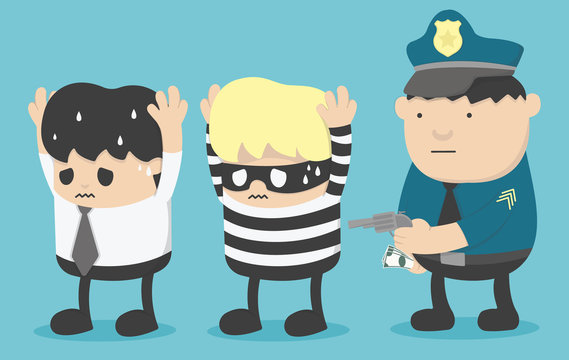 Concept business man who is friends with thieves and Police arre
