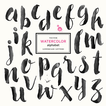 trendy hand-drawn watercolor alphabet - lowercase letters