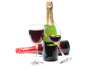 red wine and grapes wine  isolated on a white backgroundglass