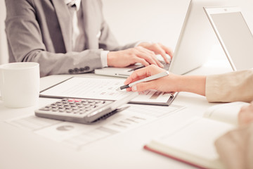 Business people discussing the charts and graphs showing the res