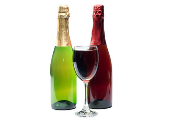 red wine and grapes wine  isolated on a white backgroundglass