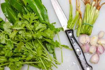 Vegetables and knife