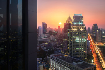 Fototapeta na wymiar Day to night bangkok city downtown