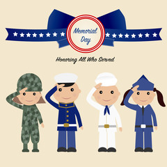 Children in military uniform pay respect on memorial day