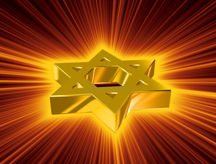 stylized image Star of David made of gold in the glow rays