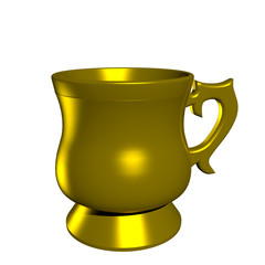 gold mug large capacity with a pen isolated