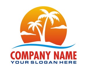 beach sunset tree logo image vector
