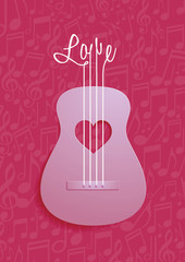Abstract Guitar and Love Symbol with Notes Background