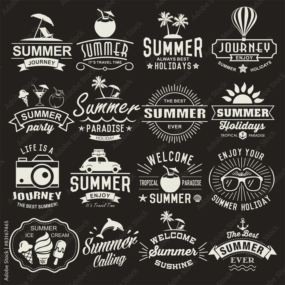 Wall mural summer design elements, logos, labels and icons