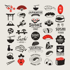 Sushi design elements, logos, label and icons 