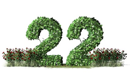 
Number 22, alphabet of green ivy leaves - isolated