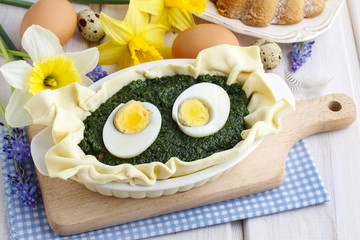 Souffle with spinach and eggs