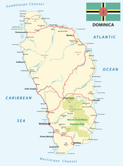dominica road map with flag
