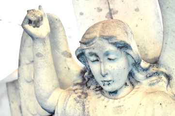 Close up of stone angel in the cemetery