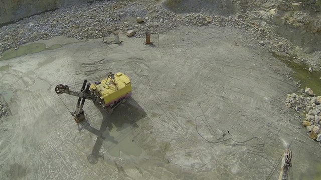 Two excavators in career on production of  stone. Aerial