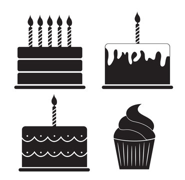 Birthday Cake Silhouette Set Vector Illustration