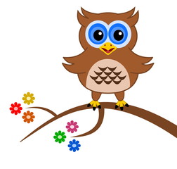 an owl on a branch with flowers