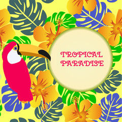 Tropical Pattern with Monstera leaves and toucan
