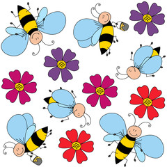 Bees flying and carrying honey