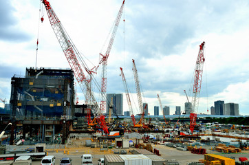 Fototapeta na wymiar Large-scale construction site, Toyosu, Tokyo, Japan