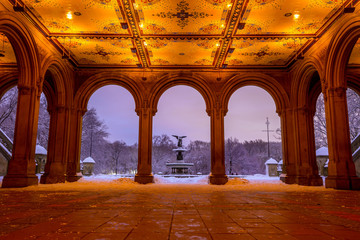 Bethesda Fountain in Central Park New York  after snow storm