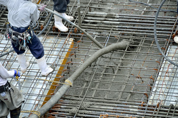 Construction workers, Concrete placement, Japan