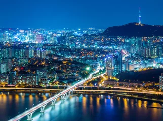 Deurstickers Seoul, Zuid-Korea skyline & 39 s nachts © leungchopan