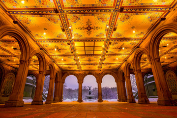 Bethesda Fountain in Central Park New York  after snow storm