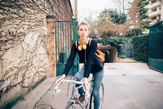 young beautiful hipster sporty blonde woman