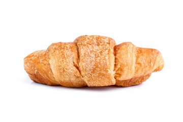 Tasty croissant on a white background.