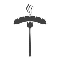 Vector illustration of beer appetizer icon. Sausage and fork on