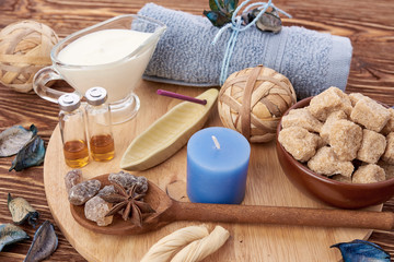 spa stuff on wooden background