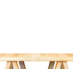 Empty light wood table top isolate on white background, Leave sp