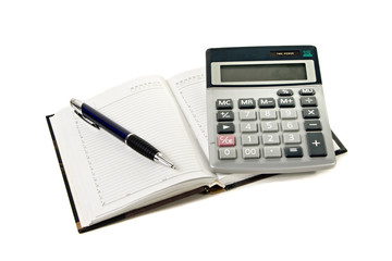 Calculator, pen and Notepad