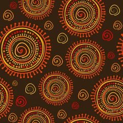 Behang Bruin Tribal gestileerd zon ornament naadloos patroon