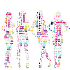 Women silhouettes patterned in advertisement template