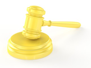 Gold gavel and soundboard isolated on white 3d