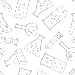 Chemical test-tubes with liquid and bubbles. Seamless pattern