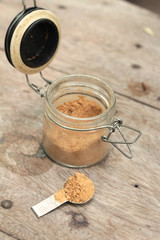 Brown sugar in a glass jar