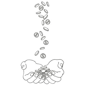 hands and coins doodle vector