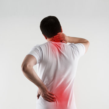 Scoliosis On Man Back. Backbone Disease Therapy And Treatment 