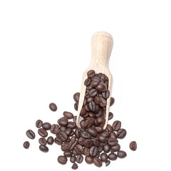 Obraz premium Coffee beans in wood spoon