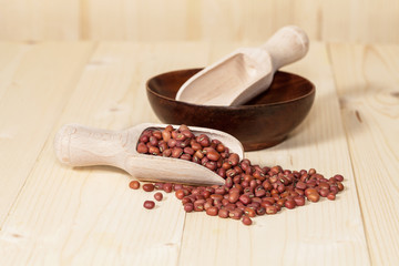 wooden spoon and Red beans background