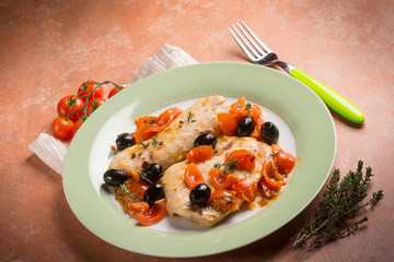 escalope with tomatoes olives and thymus
