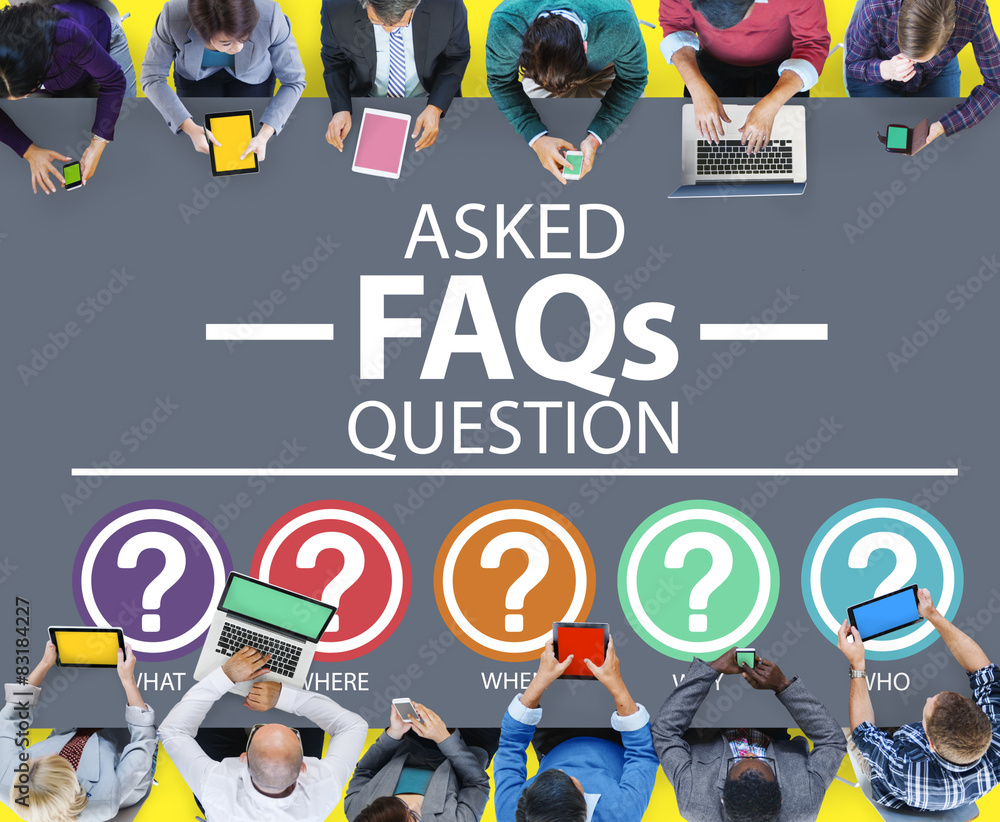 Aufkleber frequently asked questions faq problems concept