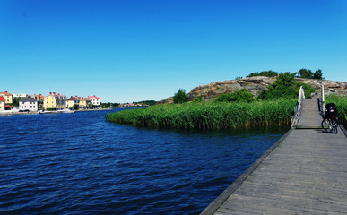Fototapeta na wymiar Stakholmen Island with a wooden bridge, Sweden