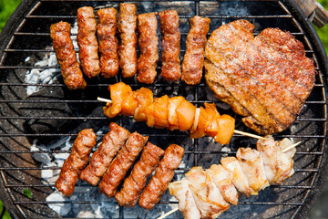 Barbecue, kebab from beef meat on the grill