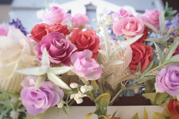 Beautiful vintage roses of artificial flowers